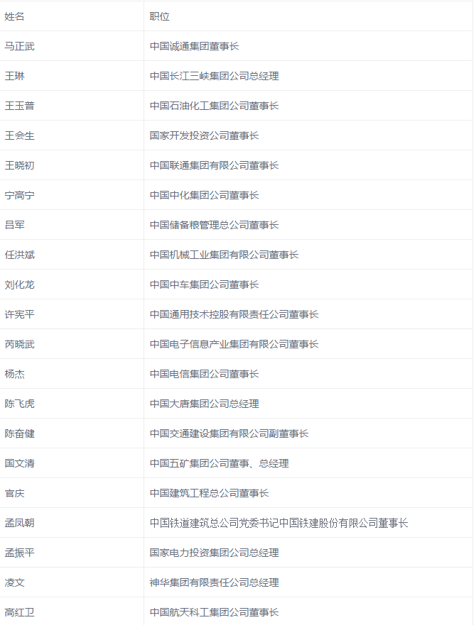 国网、国电投、大唐、神华、三峡等8家能源企业，总计29家央企大佬入选十九大代表