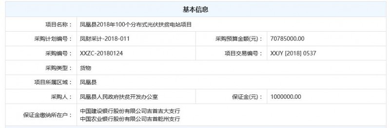 湖南凤凰县2018年100个分布式光伏扶贫电站项目公开招标公告 总装机容量为10890KW