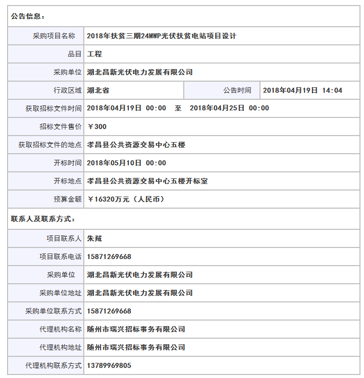 湖北昌新光伏2018年24MWP光伏扶贫电站EPC招标公告